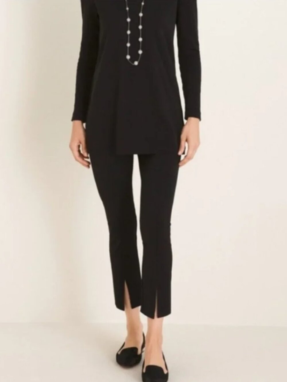 CHICO'S So Slimming Black Front-Slit Slim Ankle Pants size 1.5P